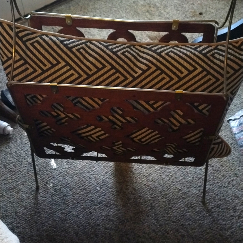 Vintage Wooden and Metal 1960's Era Retro Magazine Rack